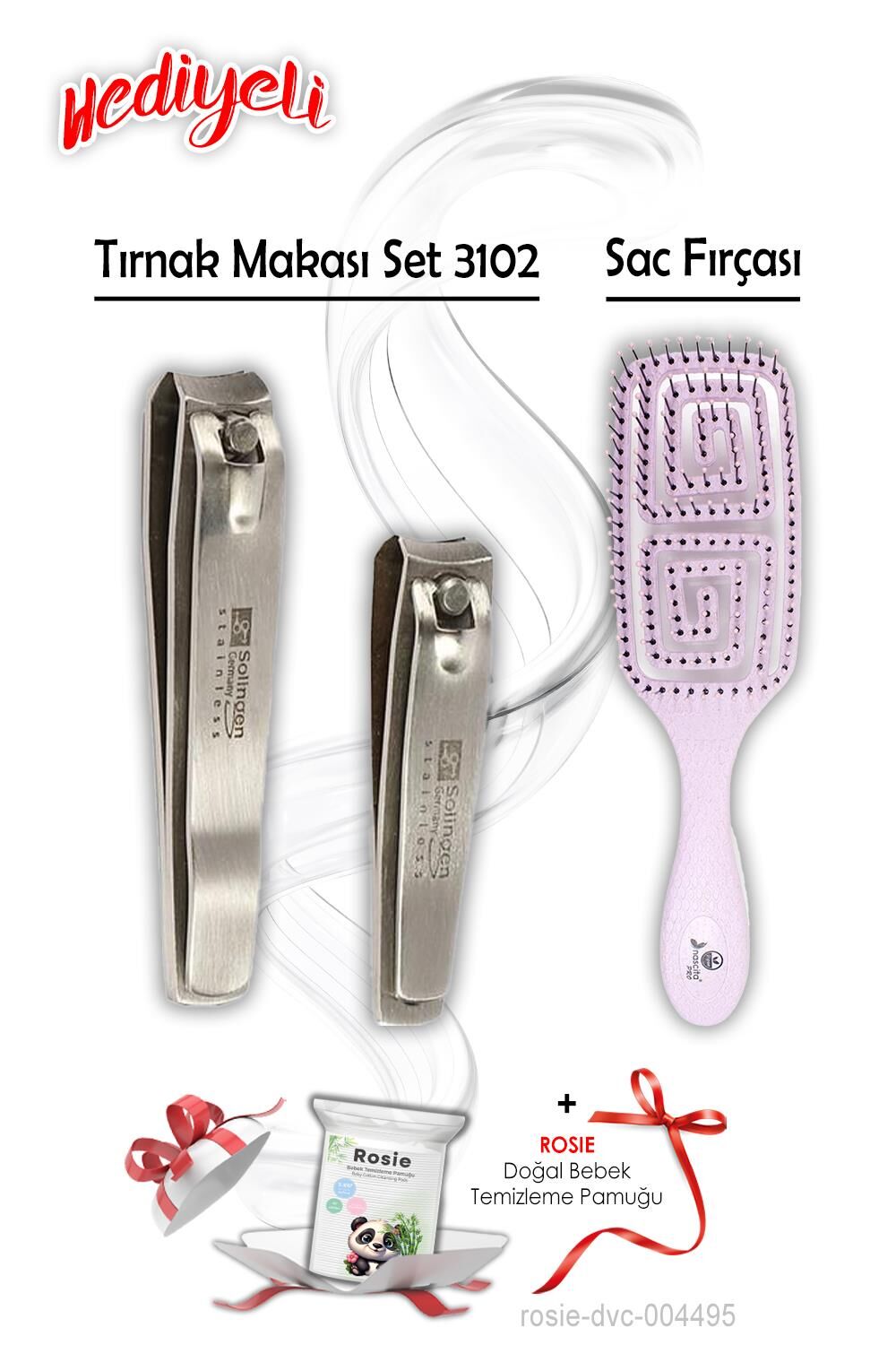 3102 Tırnak Makası Seti ve 5853 Vegan Lila Saç Fırçası ROSIE Hediyeli