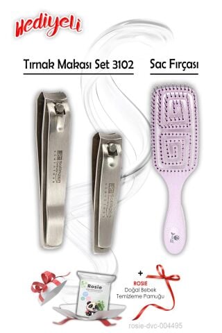 3102 Tırnak Makası Seti ve 5853 Vegan Lila Saç Fırçası ROSIE Hediyeli
