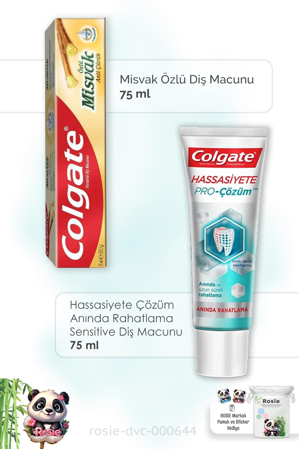 Colgate Misvak Özlü 75 ml, Hassasiyete Pro Çözüm Diş Macunu 75 ml ve ROSIE