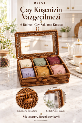 ROSIE 6 Bölmeli Kapaklı Çay Saklama Kutusu