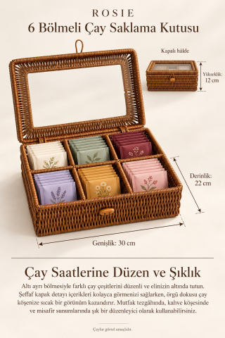 ROSIE 6 Bölmeli Kapaklı Çay Saklama Kutusu