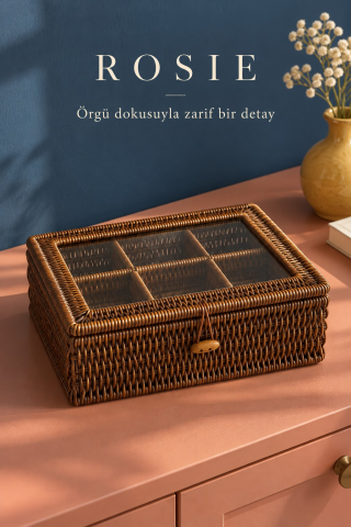 ROSIE 6 Bölmeli Kapaklı Çay Saklama Kutusu