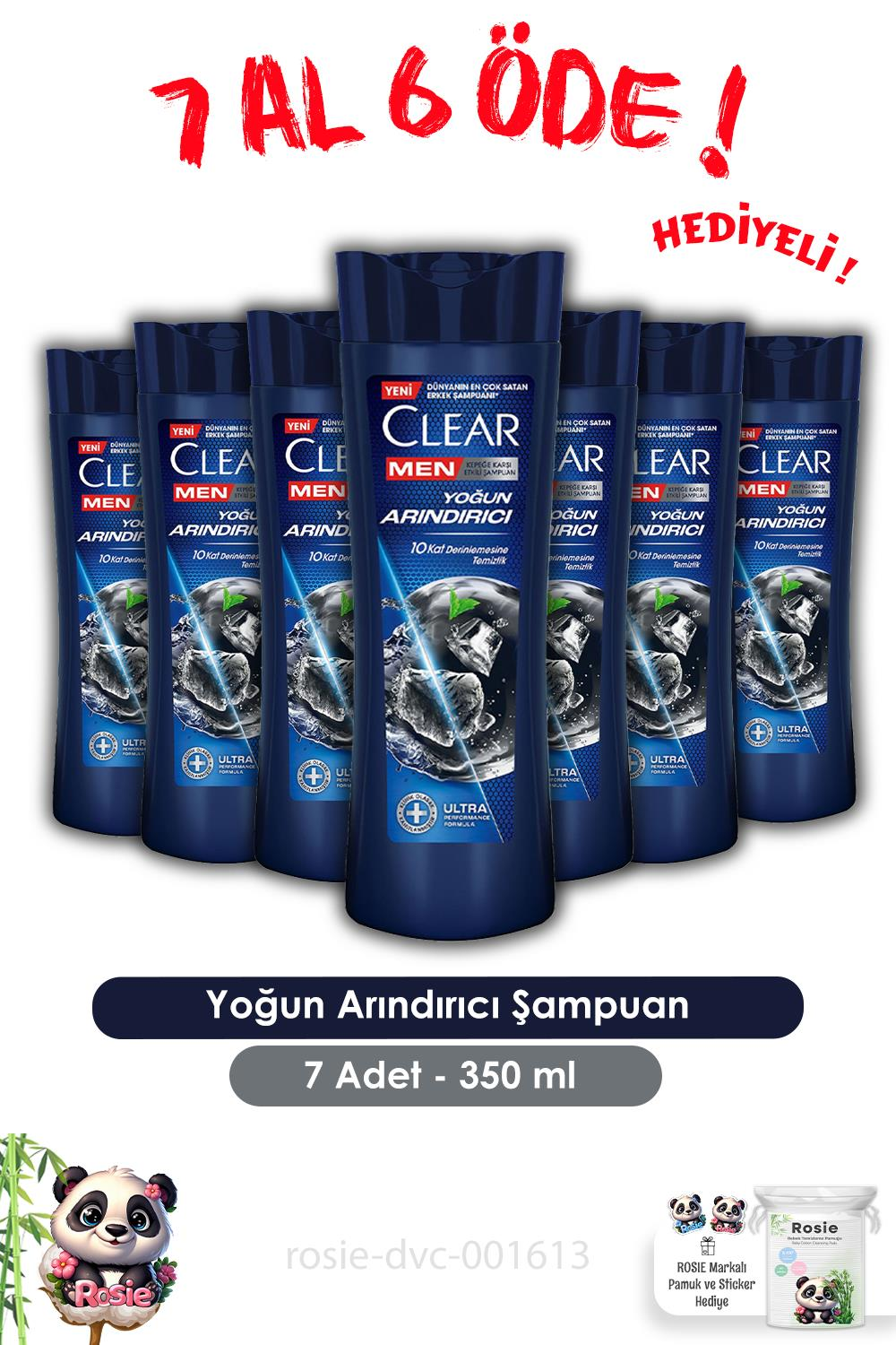 Clear Men 7 AL 6 ÖDE Yoğun Arındırıcı Kepeğe Karşı Şampuan 350 ml ve ROSIE