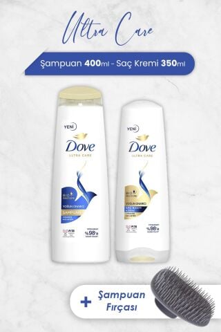 Dove Ultra Care Yoğun Onarıcı Şampuan, Saç Kremi ve Şampuan Fırçası