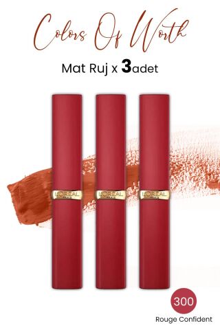 Loreal Paris Color Riche Colors of Worth Intense Volume Matte Ruj - 300 Rouge Confident x 3 Adet