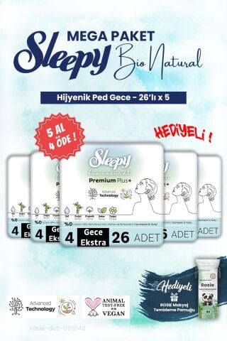 Sleepy Hijyenik ped 26'lı Gece Mega Paket Bio 5 AL 4 ÖDE ve ROSIE makyaj pamuğu