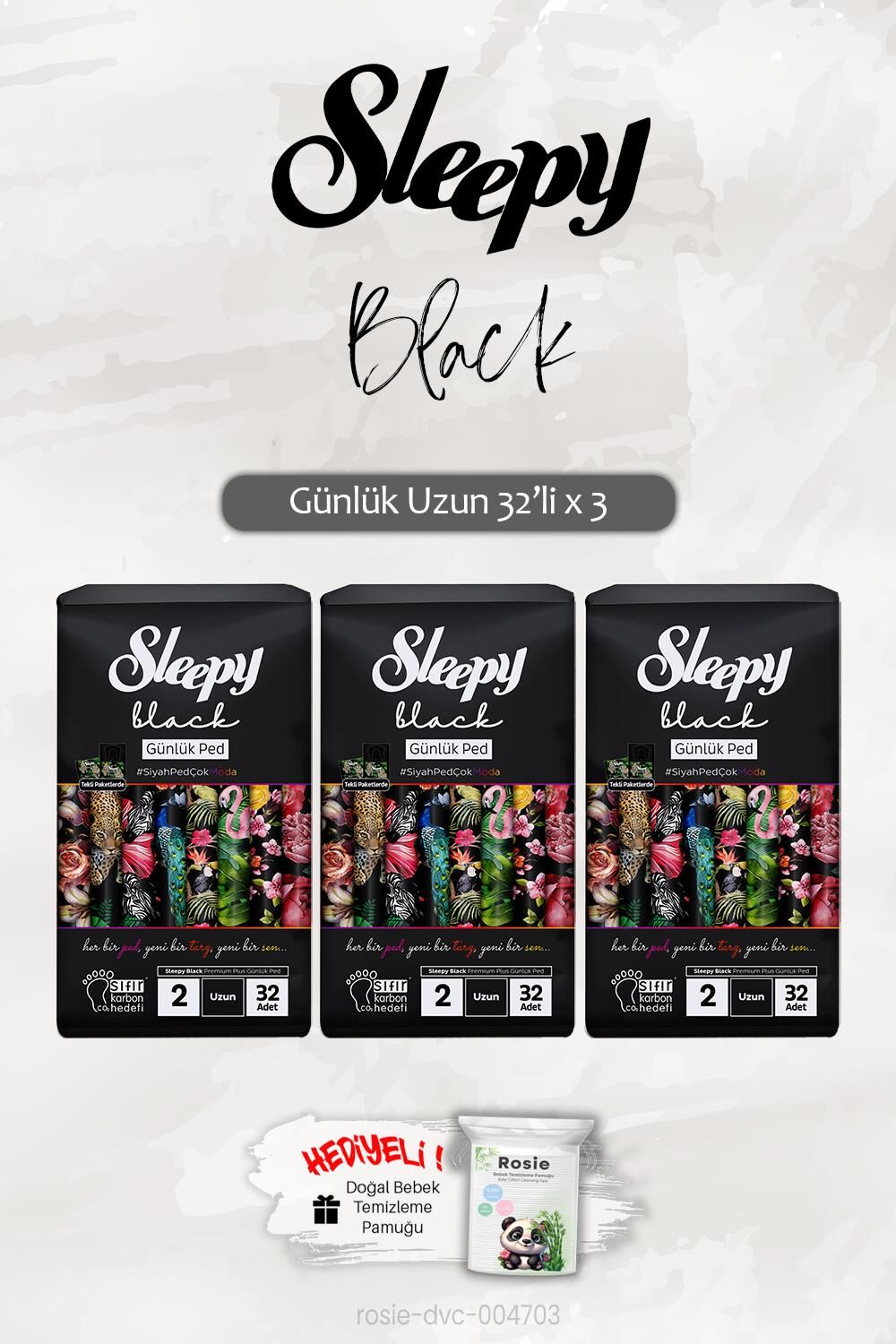 Sleepy 3 Adet Black Günlük Ped Uzun 32'li ve ROSIE