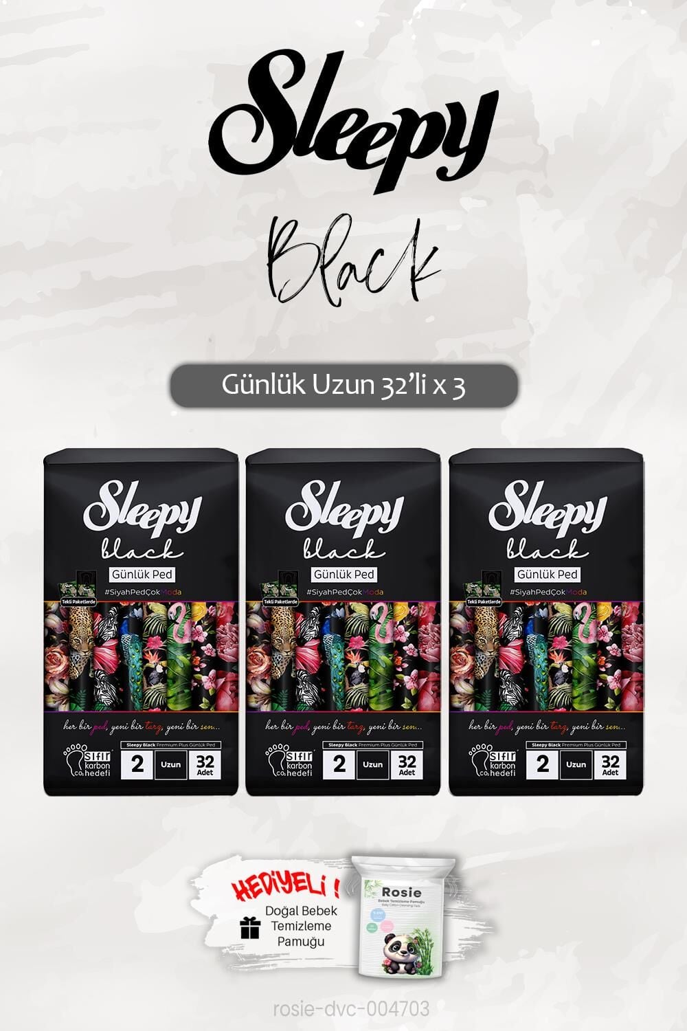 Sleepy 3 Adet Black Günlük Ped Uzun 32'li ve ROSIE