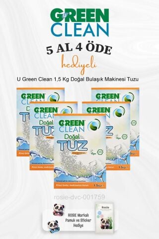 U Green Clean 1,5 Kg Doğal Bulaşık Makinesi Tuzu 5 Al 4 Öde ve Rosie Pamuk