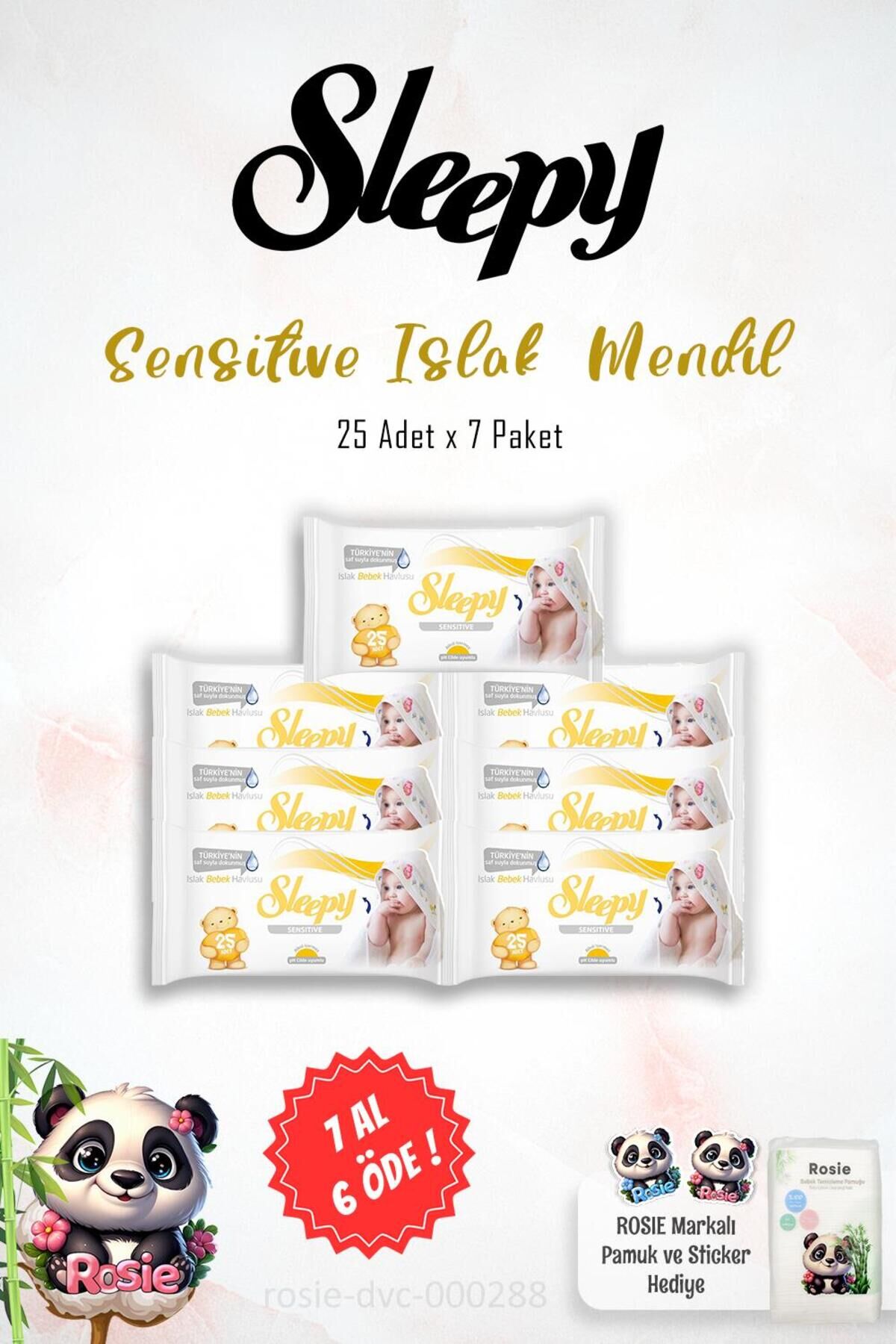 Sleepy Sensitive 25'li 7 AL 6 ÖDE Islak Havlu ve ROSIE