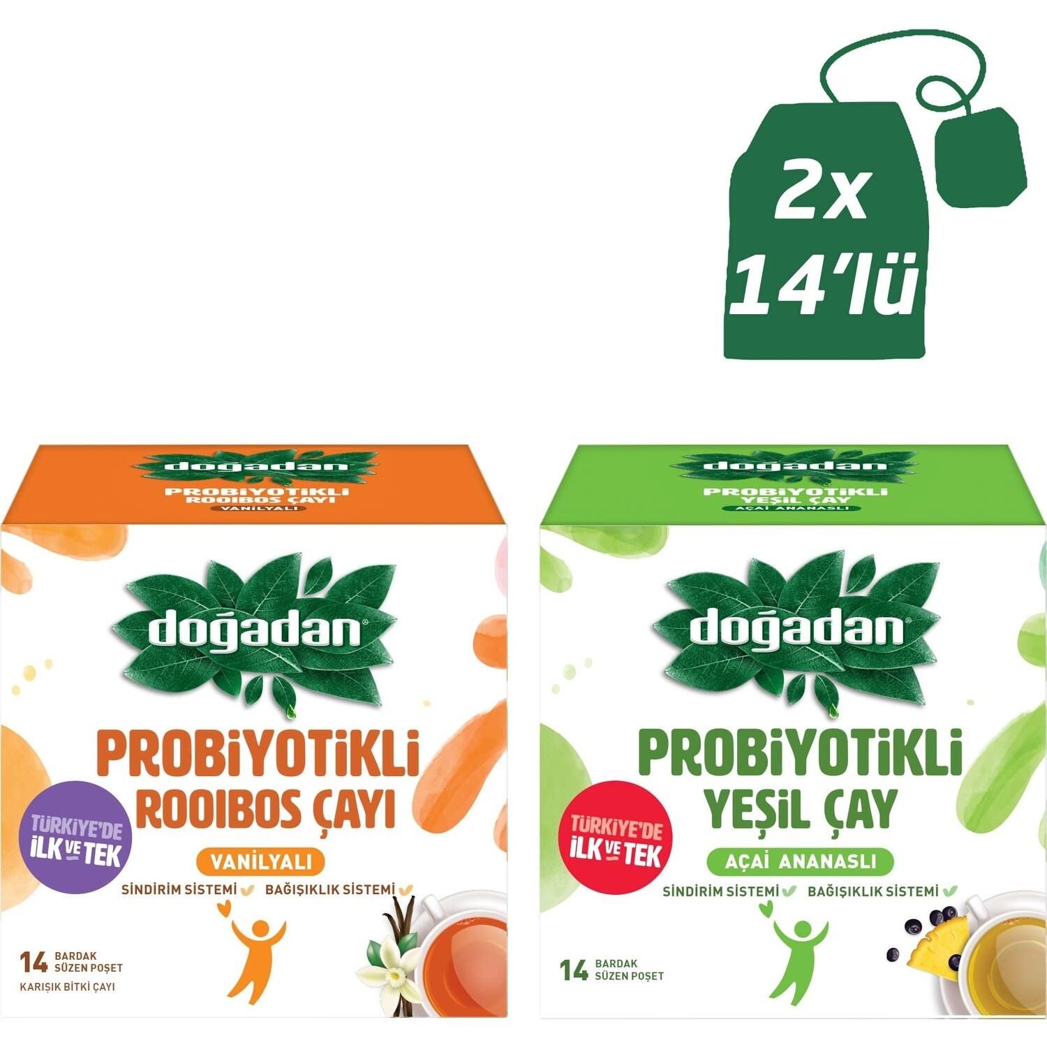 Doğadan Probiyotikli Yeşil Çay Açai Ananas ve Rooibos Vanilya ( 2 Adet )