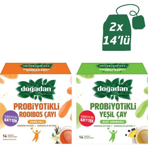 Doğadan Probiyotikli Yeşil Çay Açai Ananas ve Rooibos Vanilya ( 2 Adet )