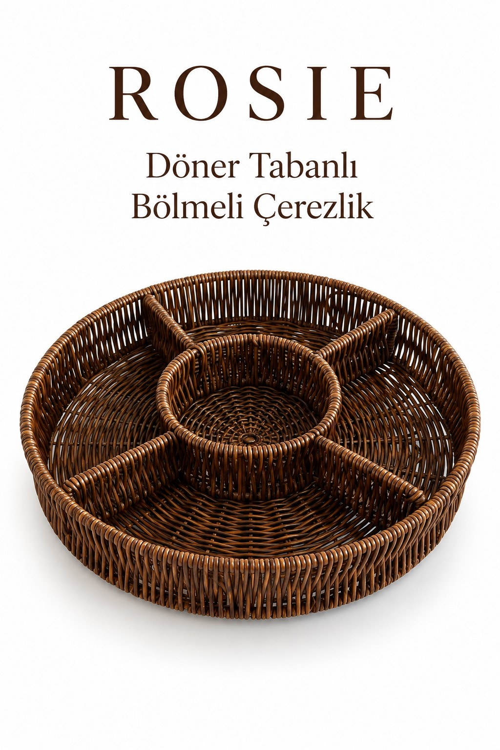 ROSIE Döner Tabanlı Kahverengi Hasır Görünümlü Çerezlik