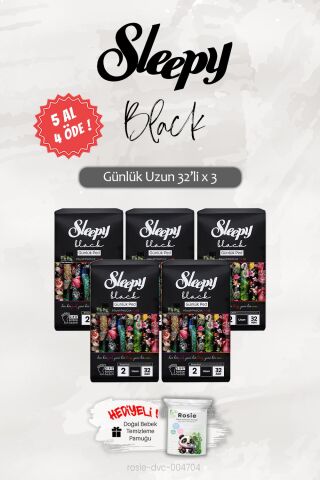 Sleepy 5 AL 4 ÖDE Black Günlük Ped Uzun 32'li, ROSIE Hediye