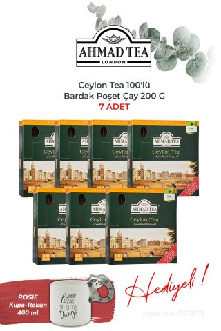 Ceylon Tea 100'lü Bardak Poşet Çay 200 G, 7 paket ve Kupa HEDİYE