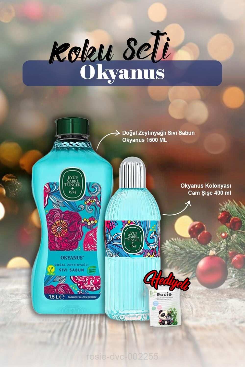 Okyanus Kolonya 400ml, Sıvı Sabun 1500ml ve Rosie Pamuk