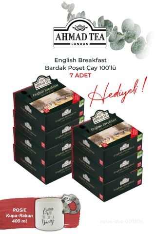 Bardak Poşet Çay 100’lü English Breakfast 200 G, 7 paket ve Kupa HEDİYE