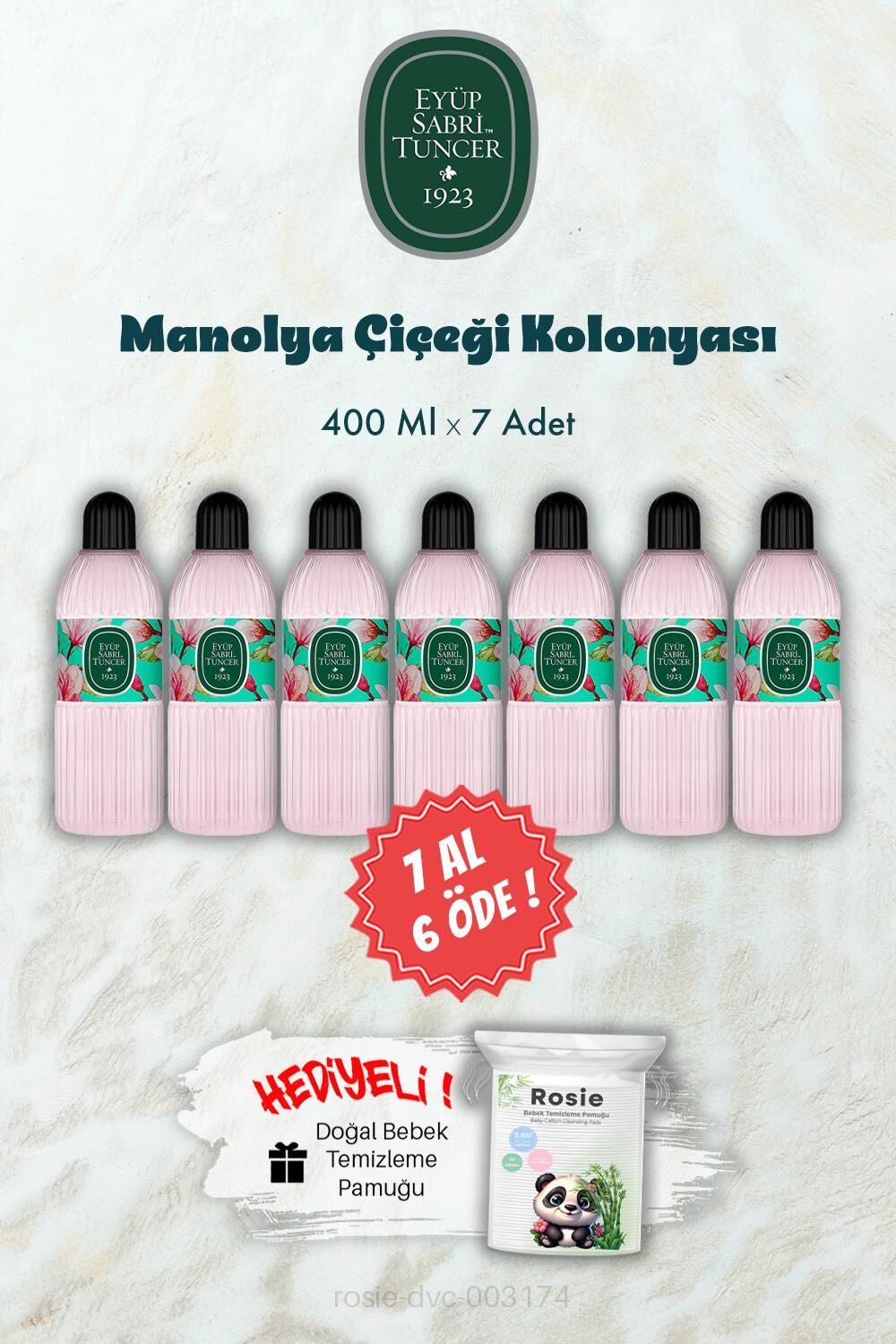400 ML Manolya Çiçeği Kolonyası 7 AL 6 ÖDE ve ROSIE Hediye