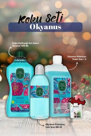 Okyanus Kolonya 1lt ve 400ml, Sıvı Sabun 1500ml ve Rosie Pamuk