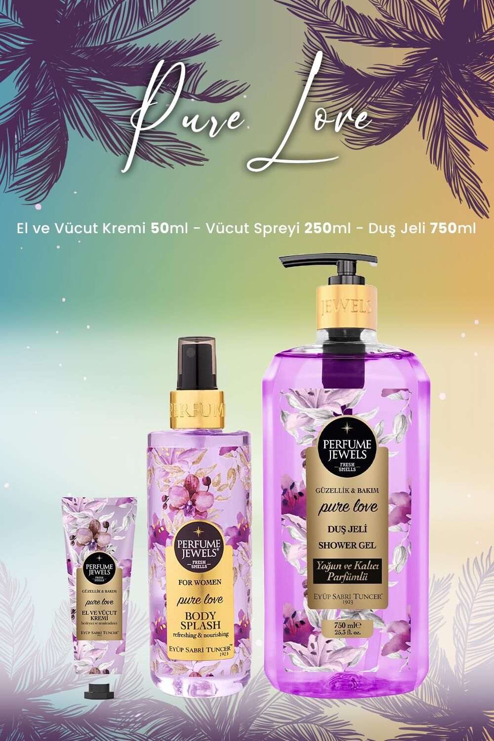 Eyüp Sabri Tuncer Pure Love Vücut Spreyi 250 ml, Duş Jeli 750 ml ve Krem 50 ml