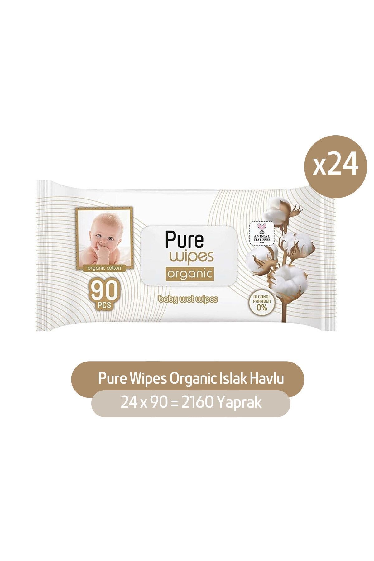 Pure Baby Pamuk Islak Bebek Bakım Havlusu 24x90 (2160 Yaprak)