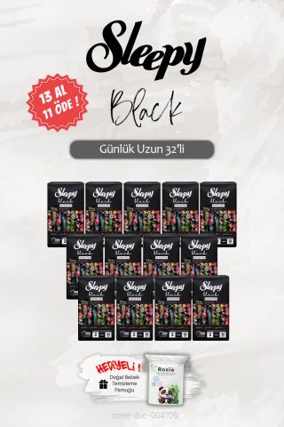 32 'li Uzun Black Günlük Ped 13 Al 11 ÖDE, ROSIE Hediye