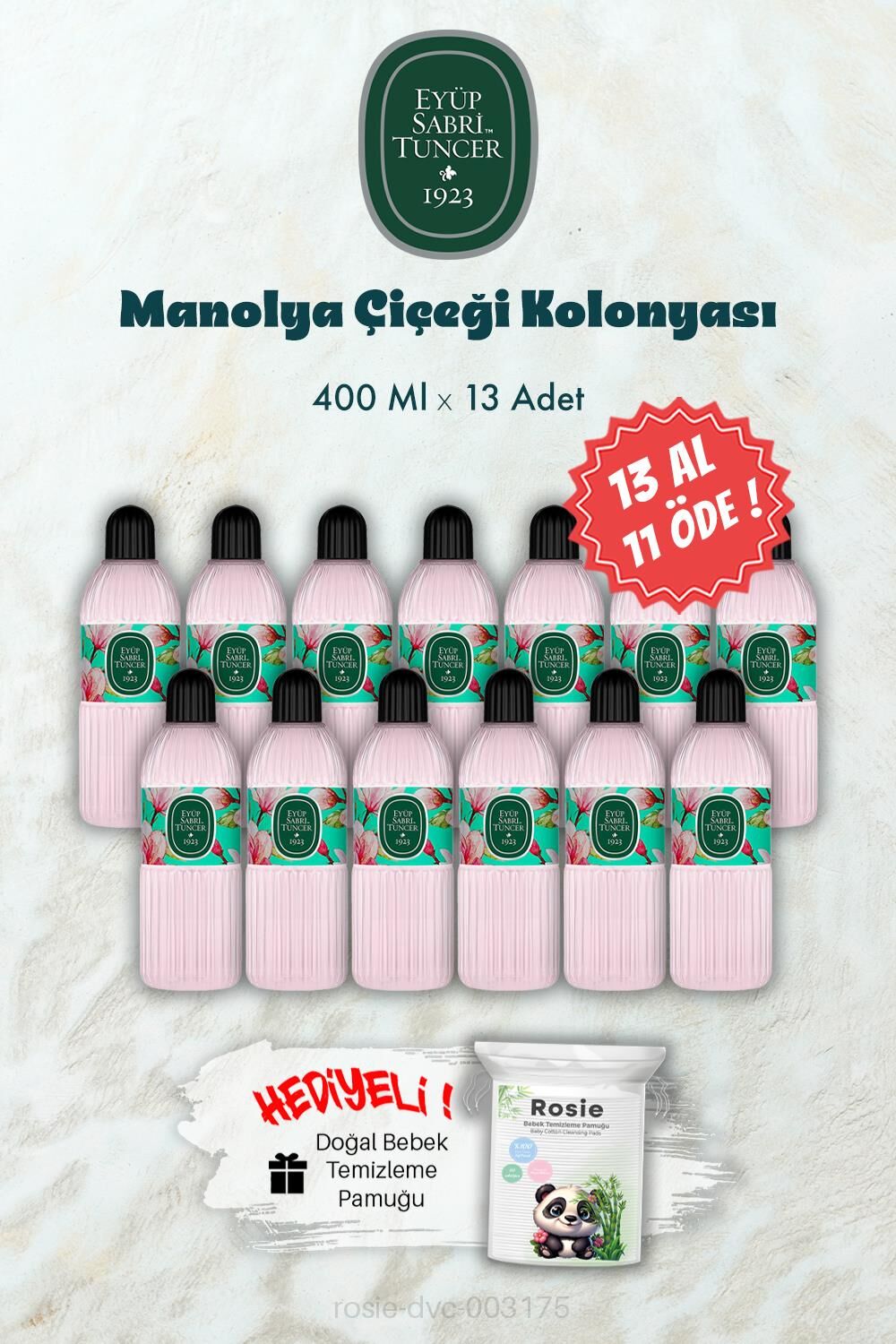 400 ML 13 AL 11 ÖDE Manolya Çiçeği Kolonyası ve ROSIE Hediye