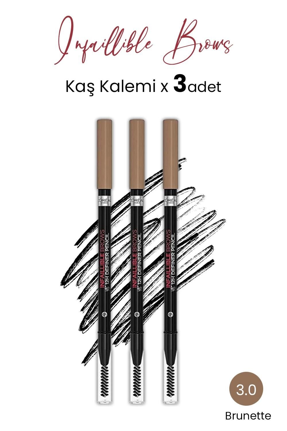 Loreal Paris Infaillible Brow 12H 3.0 Brunette Definer Pencil - Kaş Kalemi x 3 Adet