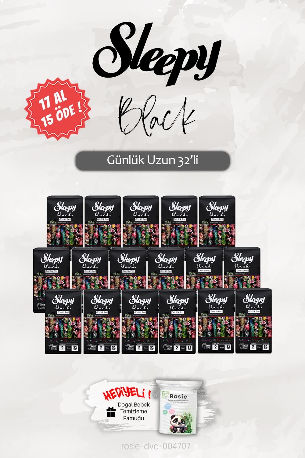 17 AL 15 ÖDE Uzun 32 'li Black Günlük Ped, ROSIE Hediye