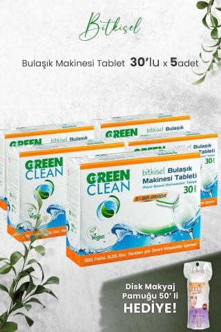 U Green Clean Bulaşık Makinesi Tablet 30'lu x 5 Adet ve Hediyeli