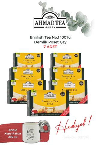 7 paket English Tea No.1 100’lü Demlik Poşet ve Rakun Kupa