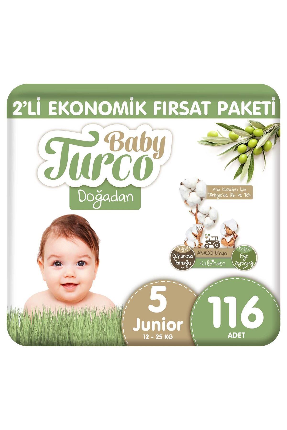 Baby Turco Doğadan 2'li Ekonomik Fırsat Paketi Bebek Bezi 5 Numara Junior 116 Adet