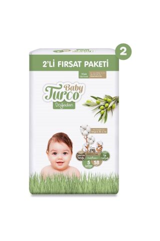 Baby Turco Doğadan 2'li Ekonomik Fırsat Paketi Bebek Bezi 5 Numara Junior 116 Adet