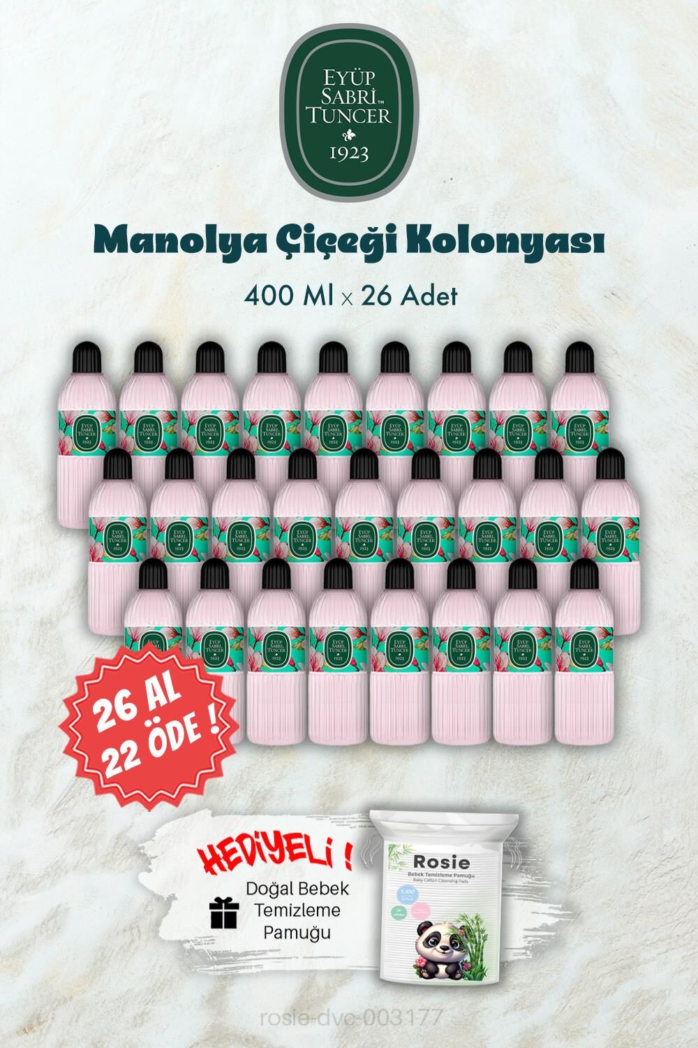 26 AL 22 ÖDE 400 ML Manolya Çiçeği Kolonyası ve ROSIE Hediye