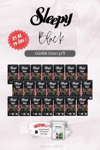 21 AL 19 ÖDE Sleepy 32 'li Black Günlük Ped Uzun, ROSIE Hediye