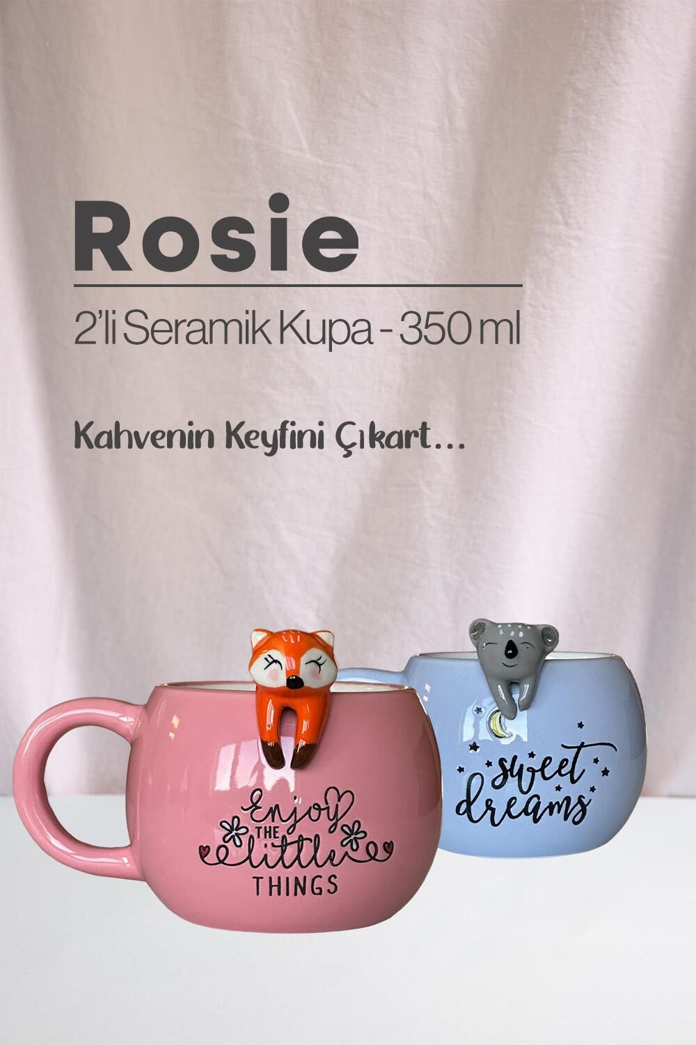 Tilki ve Koala Figürlü Seramik Kupa 350 ml