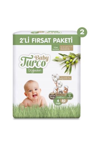 Baby Turco Doğadan 2'li Ekonomik Fırsat Paketi Bebek Bezi 4 Numara Maxi 164 Adet