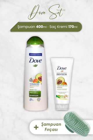 Dove Avokado Özü Şampuan, Nemlendirici Krem ve Şampuan Fırçası