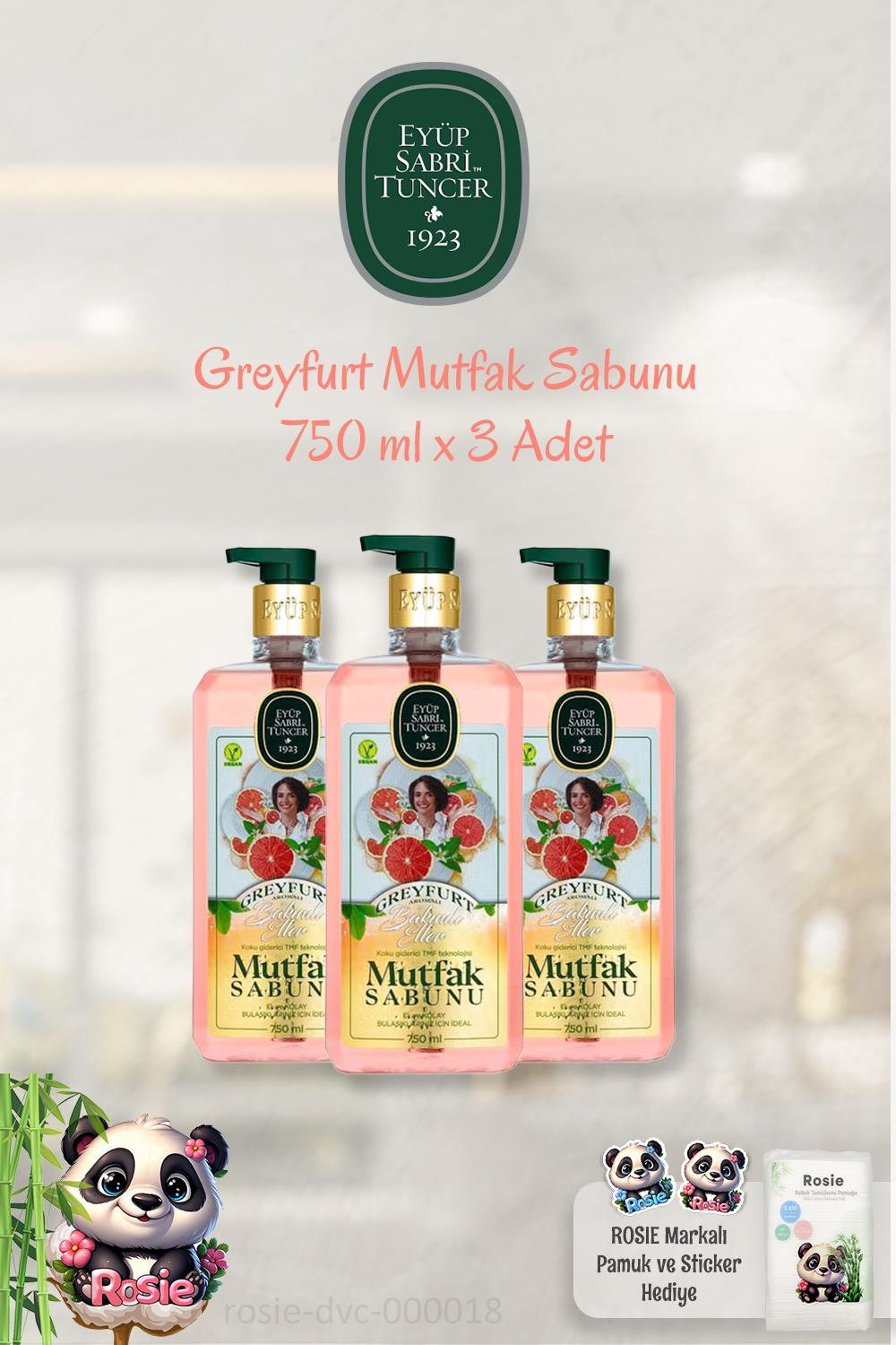 3 Adet Eyüp Sabri Tuncer Greyfurtlu Mutfak Sabunu 750 ml ve ROSIE Marka Pamuk