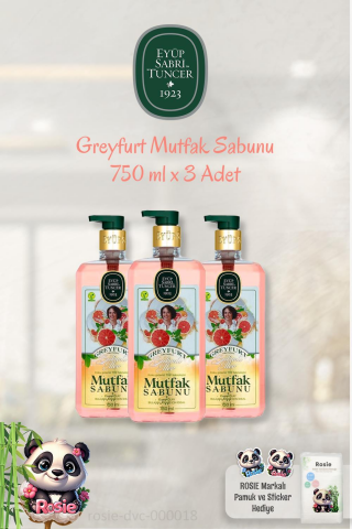 3 Adet Eyüp Sabri Tuncer Greyfurtlu Mutfak Sabunu 750 ml ve ROSIE Marka Pamuk