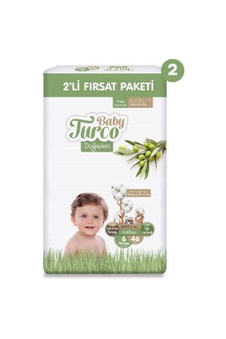 Baby Turco Doğadan 2'li Ekonomik Fırsat Paketi Bebek Bezi 6 Numara Xlarge 92 Adet