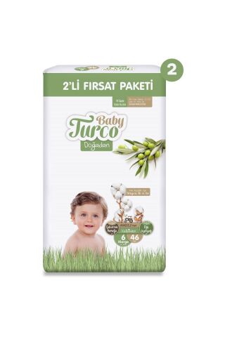 Baby Turco Doğadan 2'li Ekonomik Fırsat Paketi Bebek Bezi 6 Numara Xlarge 92 Adet
