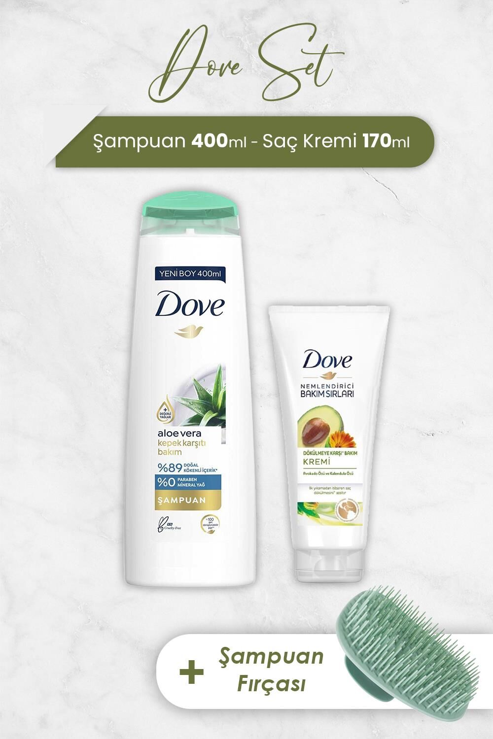 Dove Aloe Vera Şampuan, Nemlendirici Krem ve Şampuan Fırçası