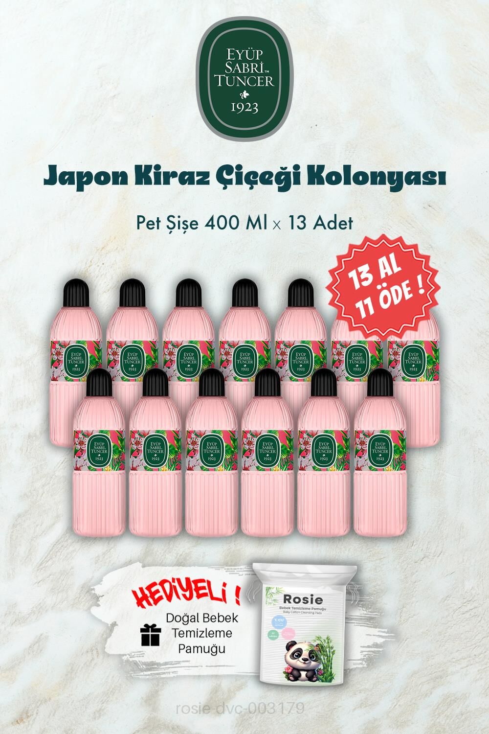 400 ML 13 AL 11 ÖDE Pet Şişe Japon Kiraz Çiçeği Kolonyası ve ROSIE Hediye