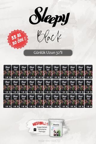 33 AL 30 ÖDE Sleepy Black Uzun 32 'li Günlük Ped, ROSIE Hediye
