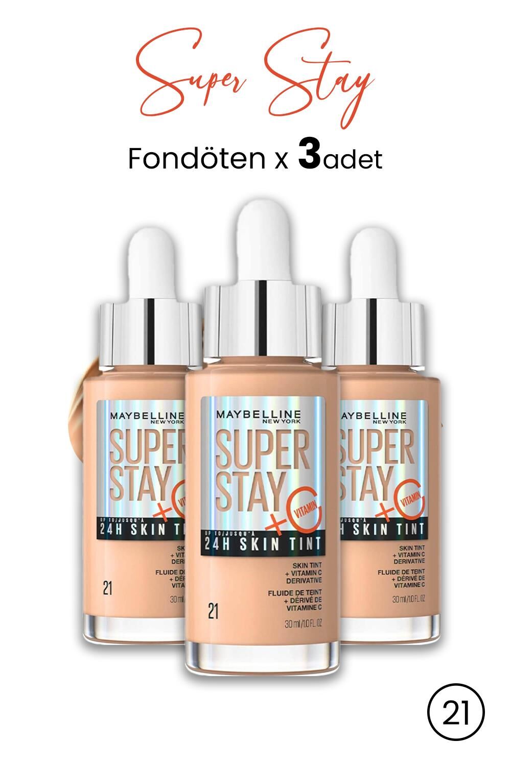 Maybelline Super Stay 24H Skin Tint Fondöten 21 30 ml  x 3 Adet
