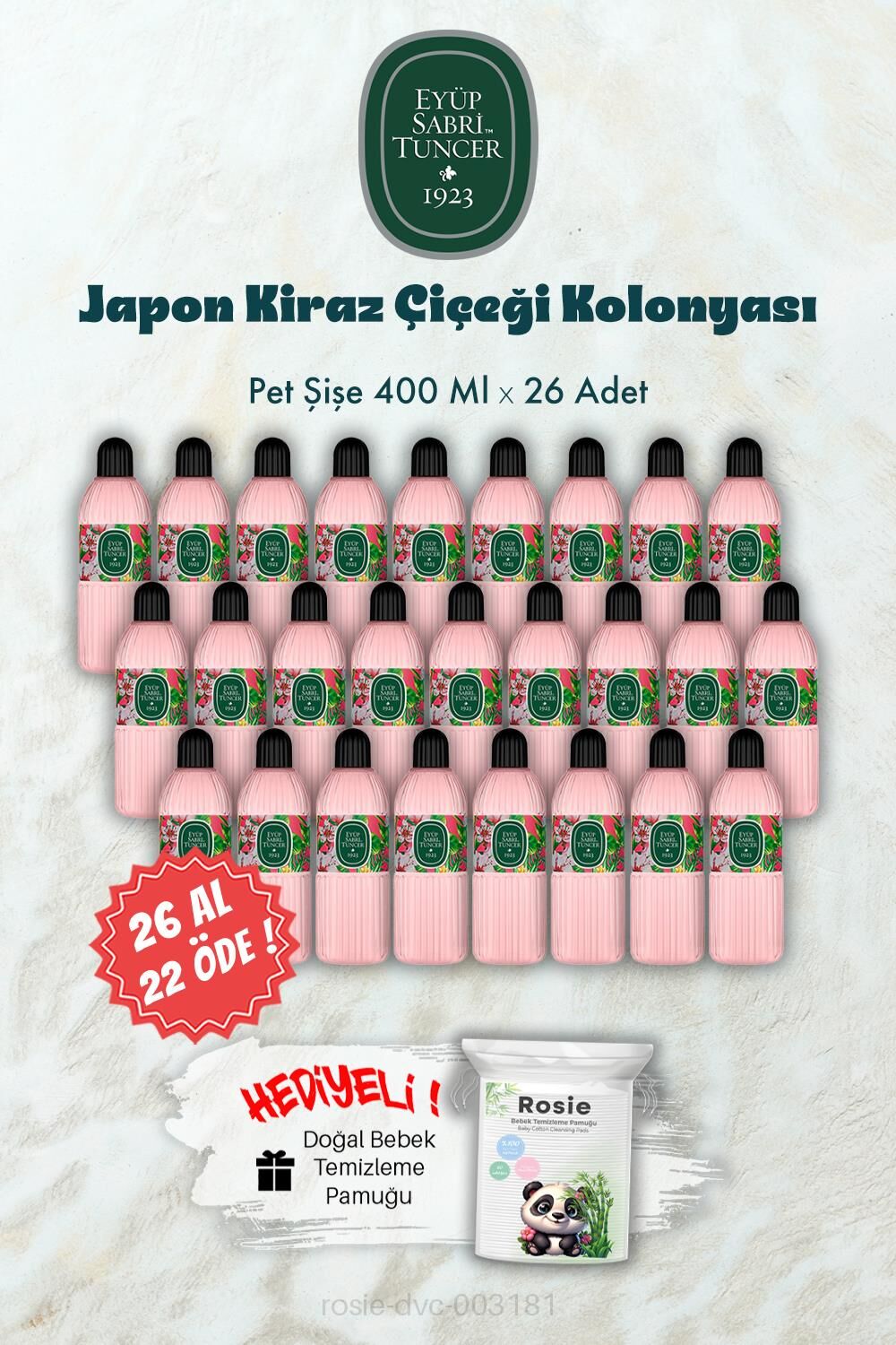 26 AL 22 ÖDE 400 ML Pet Şişe Japon Kiraz Çiçeği Kolonyası ve ROSIE Hediye
