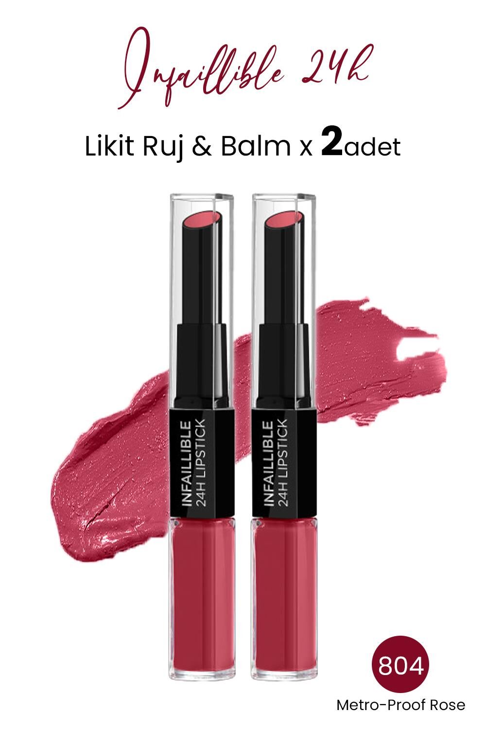 Loreal Paris Infaillible 24H Likit Ruj & Balm 804 Metro-Proof Rose x 2 Adet