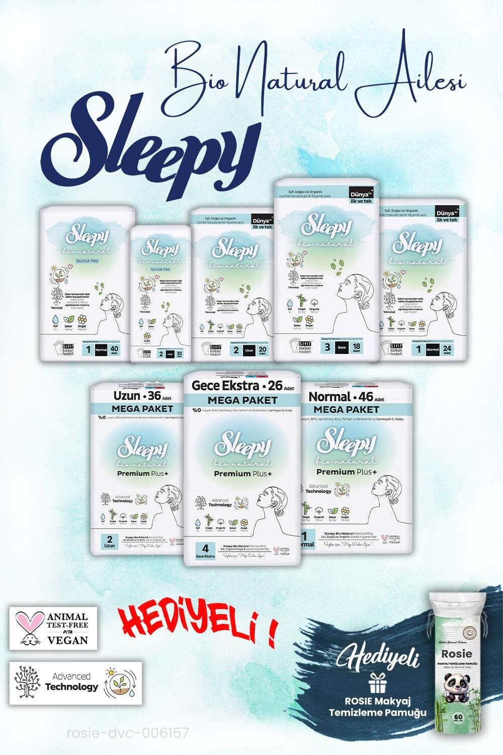 Sleepy 8 paket Bio Natural Ped Ailesi ve Rosie Pamuk