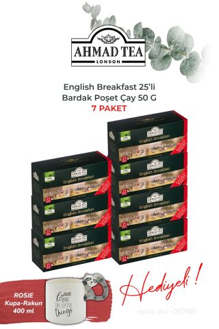 English Breakfast 25'li Bardak Poşet Çay, 7 paket ve Rakun Kupa